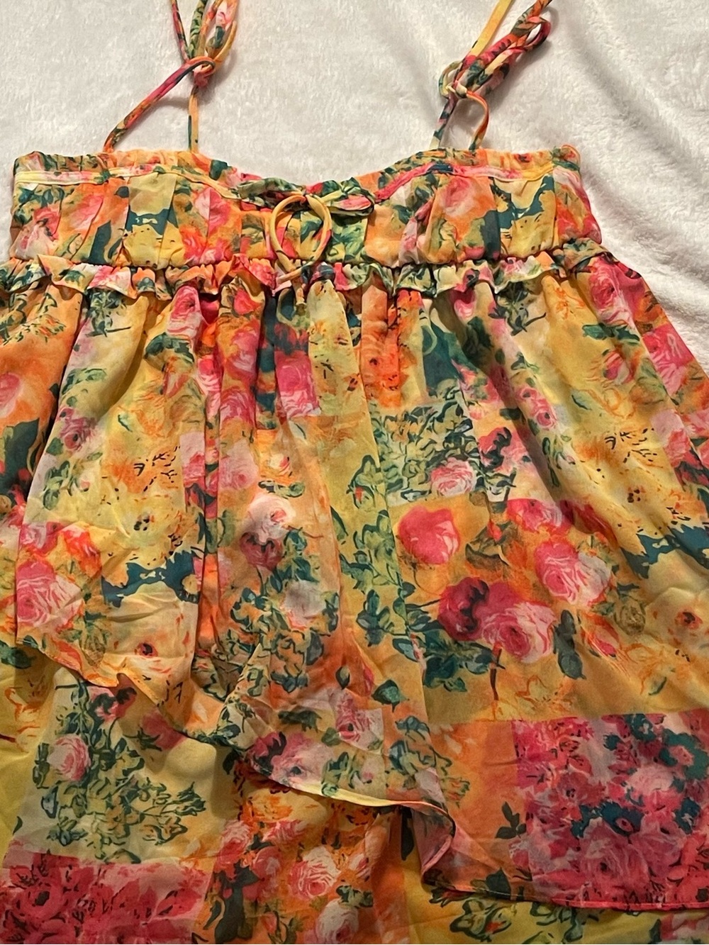 Amazon Yellow Floral Tie-Shoulder Mini Dress Blogger Favorite Small